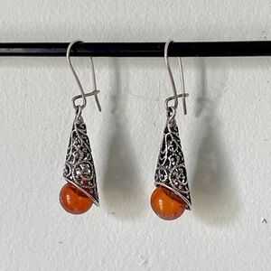 Sterling Silver and Amber Earrings